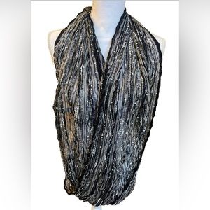 Womens Infinity Loop Scarf, 33”x14” Black/Gray/White/Tan